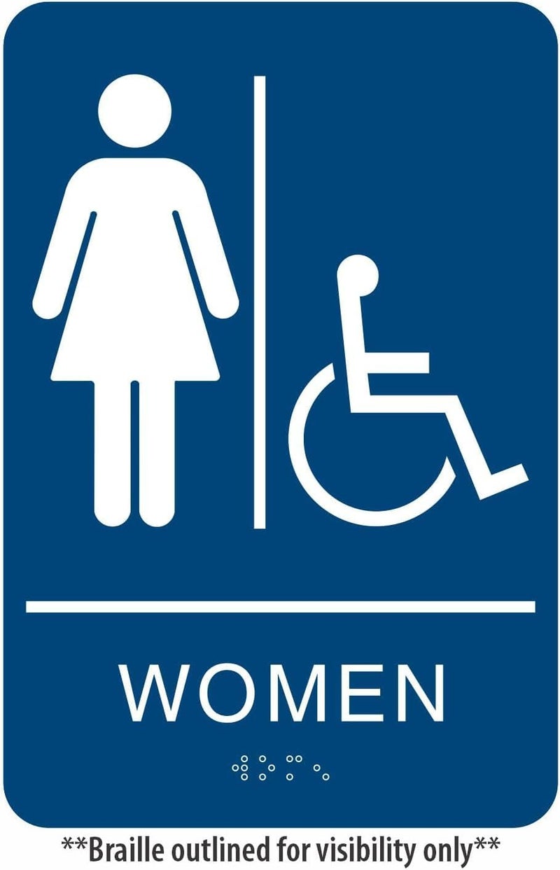 Headline Sign 8359 Wheelchair Accessible Women's Restroom ADA Sign with Grade 2 Braille and Tactile Graphics, 6" x 9", Blue/White, Made in USA - Image 2