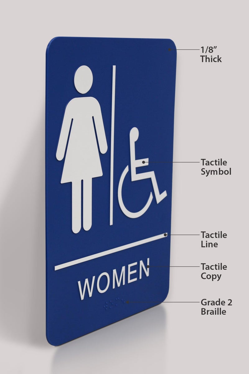 Headline Sign 8359 Wheelchair Accessible Women's Restroom ADA Sign with Grade 2 Braille and Tactile Graphics, 6" x 9", Blue/White, Made in USA - Image 4