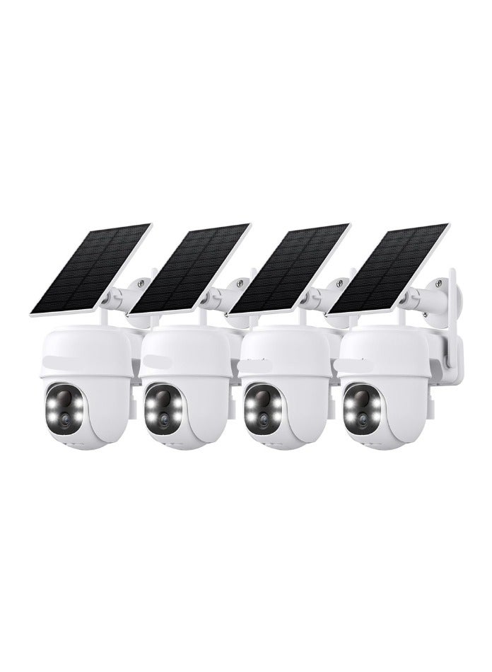 مجموعة 4 كاميرات أمن لاسلكية خارجية بدقة 2K، تعمل بالطاقة الشمسية والبطارية، عرض 360°، كشف حركة بشرية، رؤية ليلية ملونة، واي فاي 2.4 جيجاهرتز، تخزين سحابي وSD - Image 1