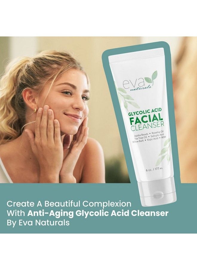 Eva Naturals غسول الوجه بحمض الجليكوليك منظف حمض الجليكوليك للوجه غسول حمض الجليكوليك غسول الوجه بحمض الجليكوليك منظف جليكوليك للوجه للتجاعيد والخطوط الدقيقة وفرط التصبغ والرؤوس السوداء وحب الشباب (6 أونصة سائلة)  - Image 4