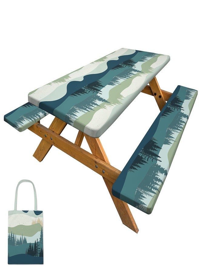 pickyNproud Picnic Table Cover with Bench Covers Camping Tablecloth with Storage Bag Windproof Waterproof Picnic Table Covers with Elastic for Camping - Image 1