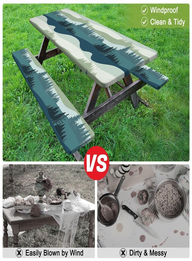 pickyNproud Picnic Table Cover with Bench Covers Camping Tablecloth with Storage Bag Windproof Waterproof Picnic Table Covers with Elastic for Camping - Image 3
