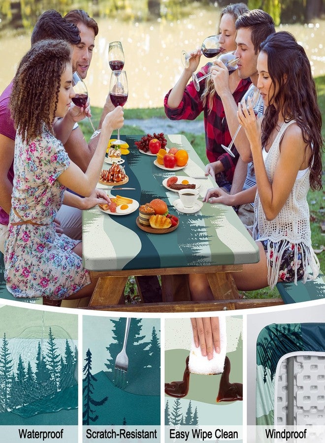 pickyNproud Picnic Table Cover with Bench Covers Camping Tablecloth with Storage Bag Windproof Waterproof Picnic Table Covers with Elastic for Camping - Image 2