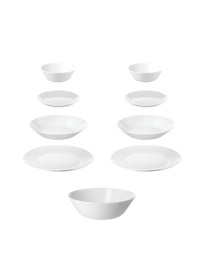 OFTAST 9-Piece White Tempered Glass Dinnerware Set – Bowls, Plates, Deep Plates & Serving Bowl - Image 1