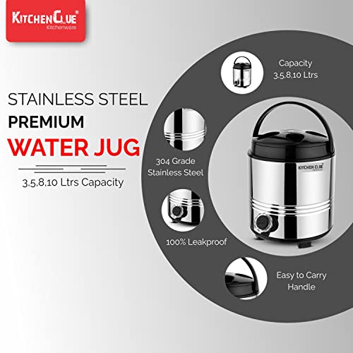 KITCHEN CLUE Stainless Steel insulated Water Jug 5 Liter And 2 Hot-Pot Box Casserole Food Warmer (Aqua-6 + Casserole 2500) Thermoware Combo Set Of 3 pcs - Thermosteel PUF insulated - Easy Carry Handle - Image 5