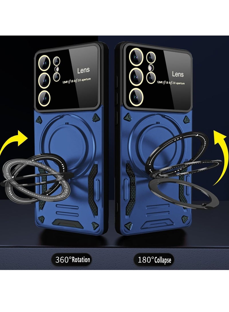 Mmmon Compatible With For Samsung Galaxy S24 Ultra Case with 360° Rotatable Magnetic Ring Stand,Large Window Design Compatible with Magsafe, Protection Shockproof Phone Cover for Women Men,Blue - Image 2