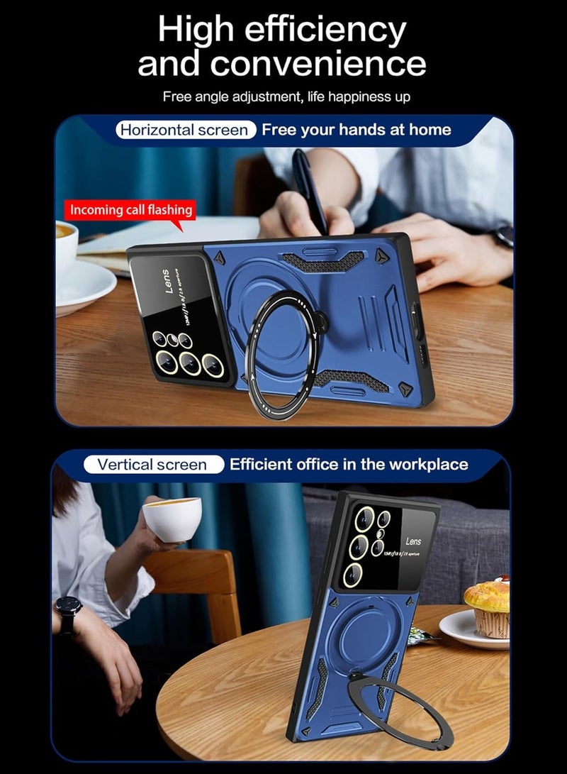 Mmmon Compatible With For Samsung Galaxy S24 Ultra Case with 360° Rotatable Magnetic Ring Stand,Large Window Design Compatible with Magsafe, Protection Shockproof Phone Cover for Women Men,Blue - Image 3