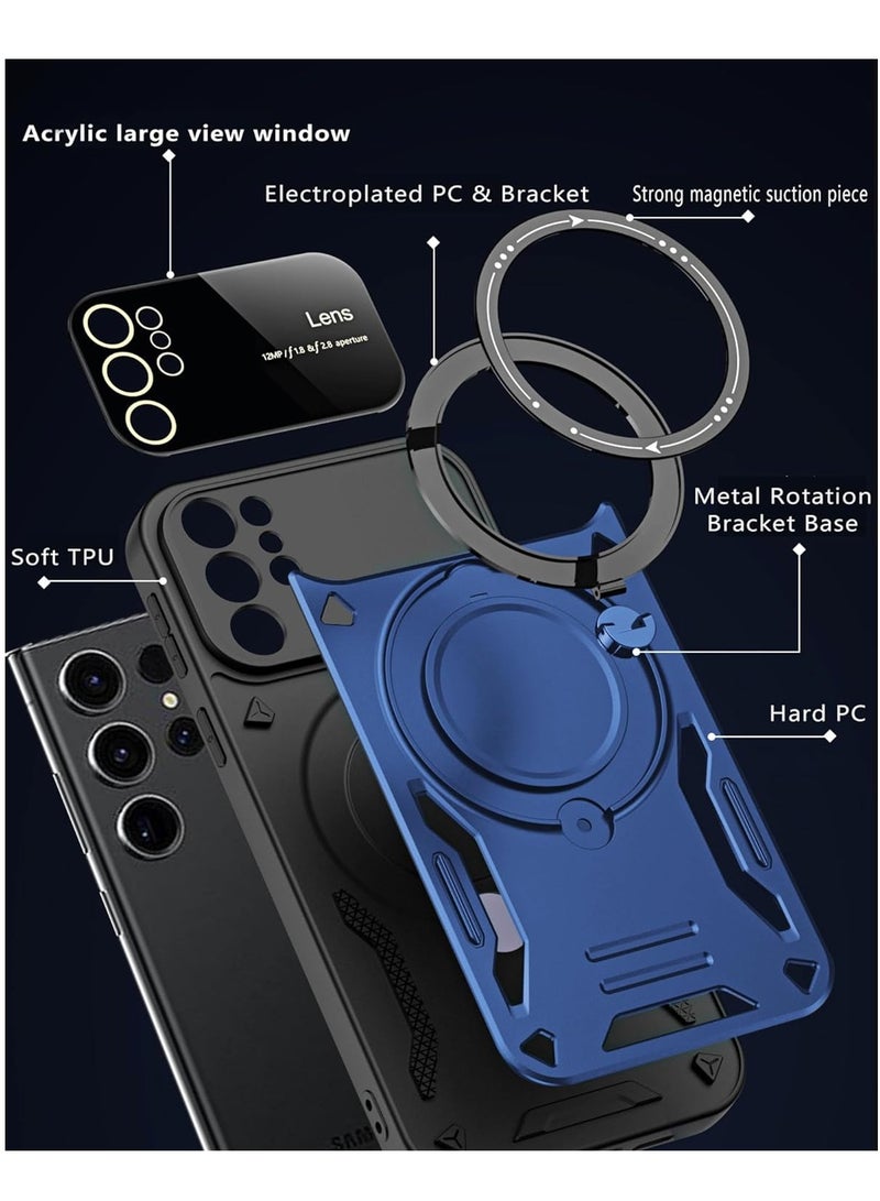 Mmmon Compatible With For Samsung Galaxy S24 Ultra Case with 360° Rotatable Magnetic Ring Stand,Large Window Design Compatible with Magsafe, Protection Shockproof Phone Cover for Women Men,Blue - Image 4