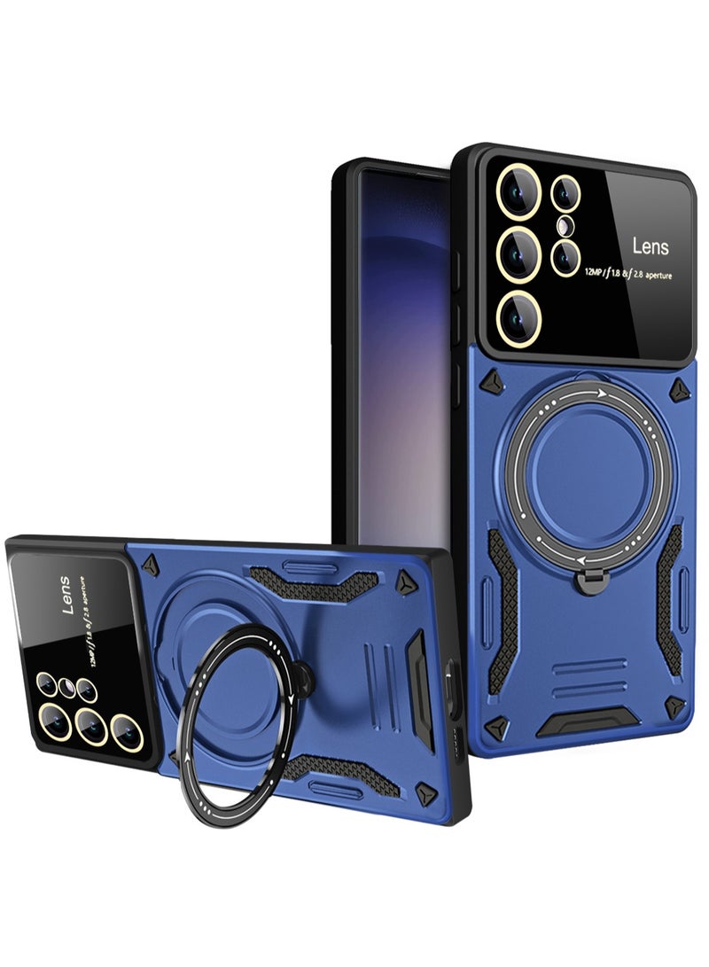 Mmmon Compatible With For Samsung Galaxy S24 Ultra Case with 360° Rotatable Magnetic Ring Stand,Large Window Design Compatible with Magsafe, Protection Shockproof Phone Cover for Women Men,Blue - Image 1