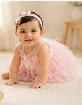 أرتيميا Artemea Baby Girls Floral Sequin Embellished Layered Mesh Party Dress - Pink