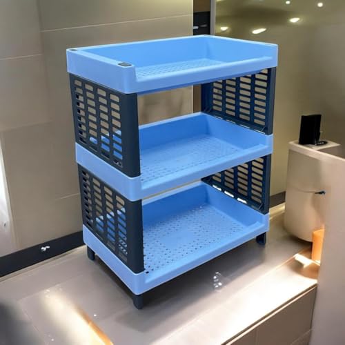 c s m CSM 3-Tier Plastic Storage Rack, Blue, Self Standing Organiser for Kitchen and Office - Image 3