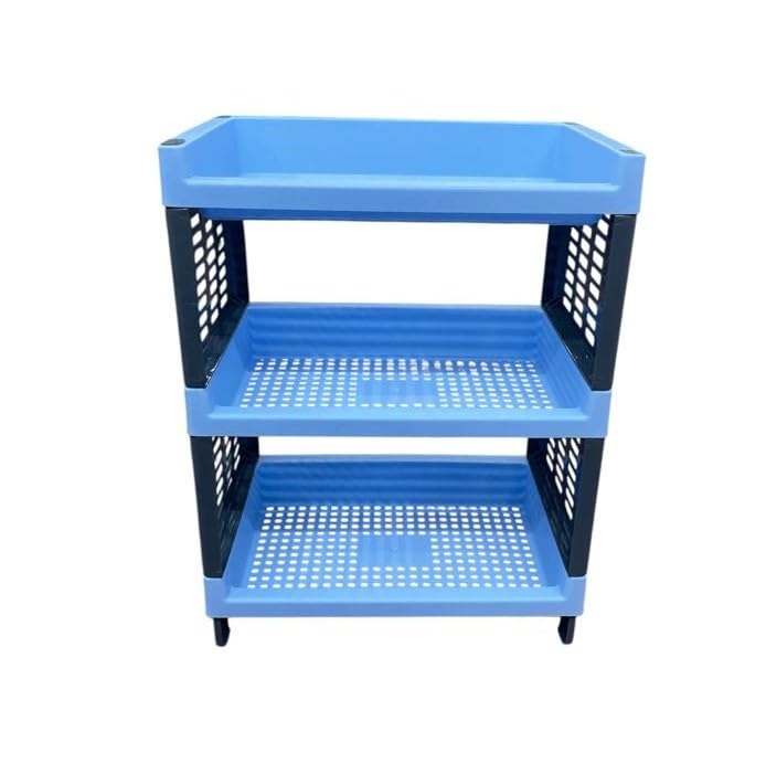 c s m CSM 3-Tier Plastic Storage Rack, Blue, Self Standing Organiser for Kitchen and Office - Image 1