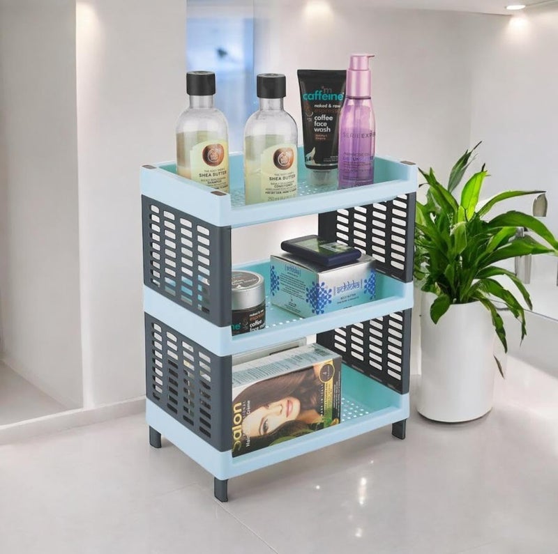 c s m CSM 3-Tier Plastic Storage Rack, Blue, Self Standing Organiser for Kitchen and Office - Image 2