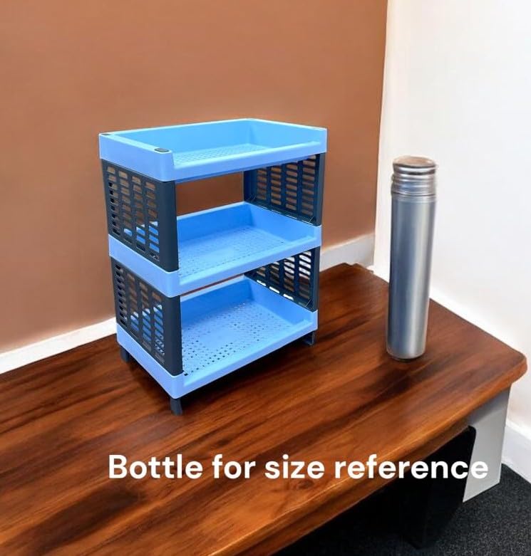 c s m CSM 3-Tier Plastic Storage Rack, Blue, Self Standing Organiser for Kitchen and Office - Image 4