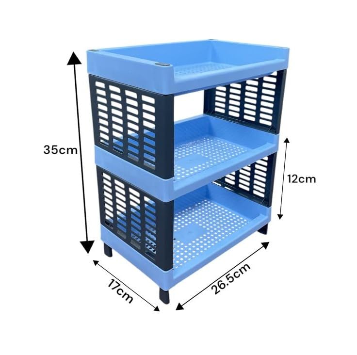 c s m CSM 3-Tier Plastic Storage Rack, Blue, Self Standing Organiser for Kitchen and Office - Image 5