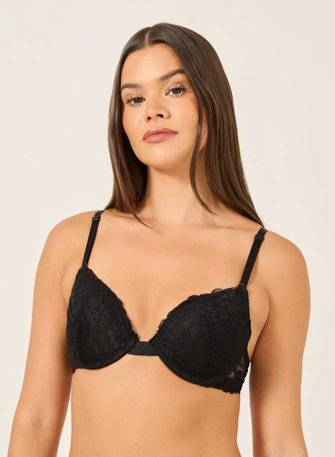 Take Two Take Two Solid Lace Padded Wired Bra and Bikini Briefs Set