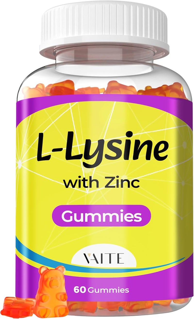 VAITE L Lysine Gummies 1000mg with Zinc  Supports Skin Lip Vegan Gluten Free 60 Chewable LLysine for Adults Vitamins Tissue Health  Immune System Amino Acid  Complex Supplements NonGMO - Image 1