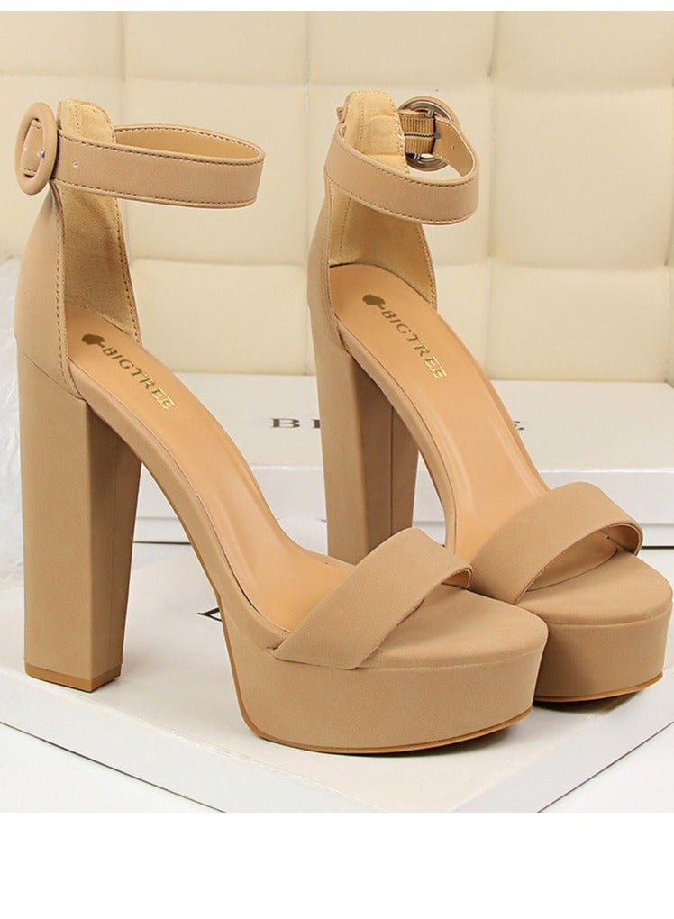 BIGTREE Women's Thick Heeled High Heels With Waterproof Platform Open Toe Chunky Heel Sandals Shoes With Adjustable Buckle Khaki - Image 2