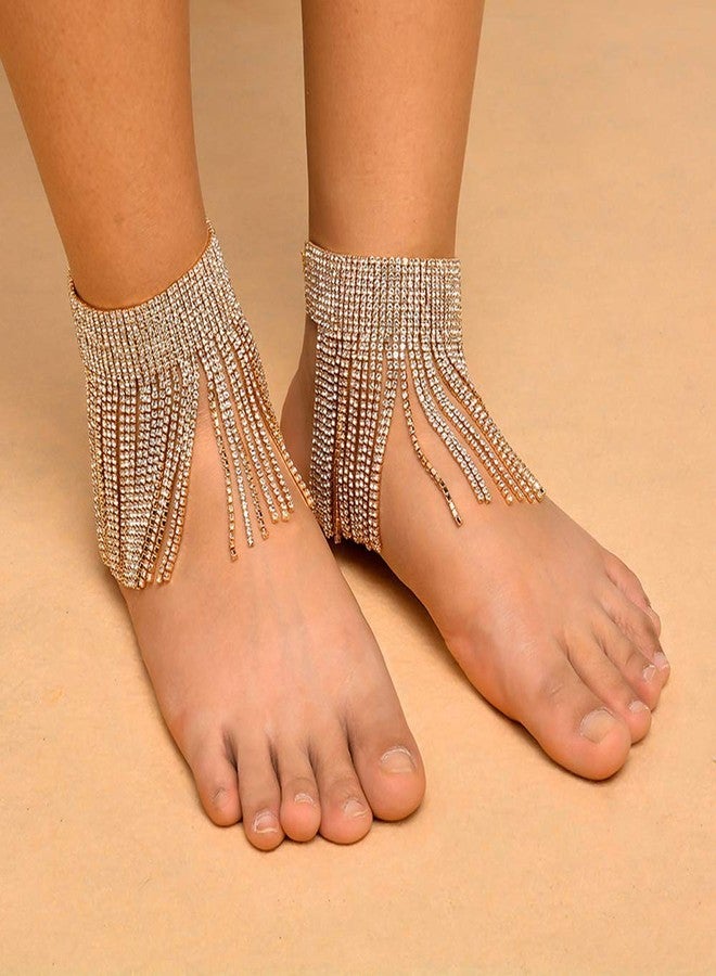 YERTTER 1pcs Wedding Full Rhinestone Anklet Tassel Dangle Bangle Anklet Sparkly Adjustable High Heel Anklet Chain Accessories for Women - Image 2
