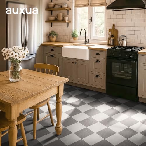 auxua Grey Vinyl Checked Flooring Roll – Small Size (15.7” x 6.56ft) for 8.61 sq.ft Coverage, Seamless Grain Match, Hassle-Free Peel & Stick Tile Application, Ideal for Kitchens & Bathrooms - Image 3