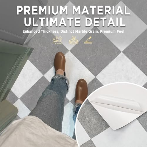 auxua Grey Vinyl Checked Flooring Roll – Small Size (15.7” x 6.56ft) for 8.61 sq.ft Coverage, Seamless Grain Match, Hassle-Free Peel & Stick Tile Application, Ideal for Kitchens & Bathrooms - Image 2