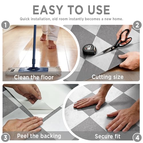 auxua Grey Vinyl Checked Flooring Roll – Small Size (15.7” x 6.56ft) for 8.61 sq.ft Coverage, Seamless Grain Match, Hassle-Free Peel & Stick Tile Application, Ideal for Kitchens & Bathrooms - Image 4