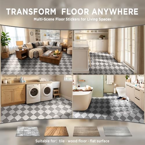 auxua Grey Vinyl Checked Flooring Roll – Small Size (15.7” x 6.56ft) for 8.61 sq.ft Coverage, Seamless Grain Match, Hassle-Free Peel & Stick Tile Application, Ideal for Kitchens & Bathrooms - Image 5