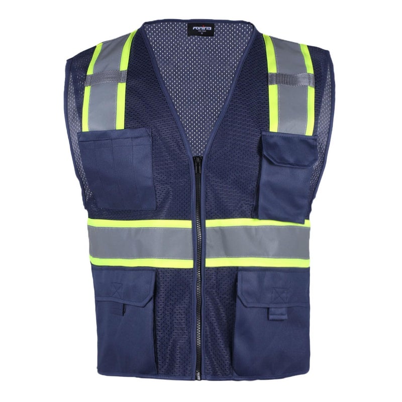 FONIRRA Safety Vest for Men High Visibility Reflective Construction Work Vest ANSI Class 2 with Pockets and ZipperNavyM