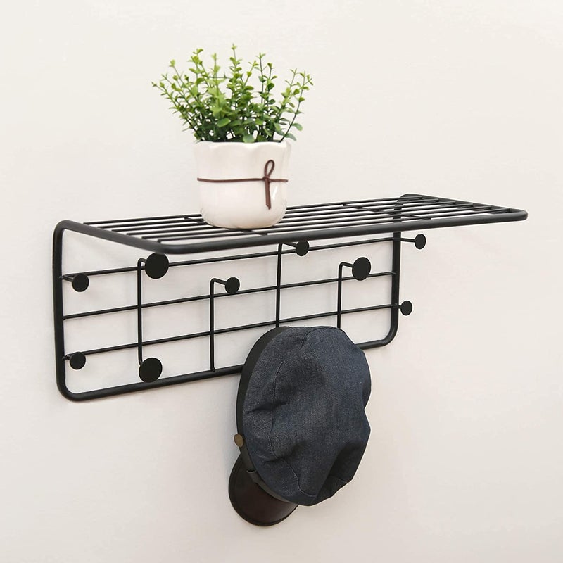INDIAN DECOR INDIAN DECOR 28455 Bathroom Shelf with Towel BarRustic Bathroom Shelves Wall Mounted2 Layer Storage Shelves for Kitchen Mounted Floating Coat Rack 515 x 24 x 21cm Black  - Image 3