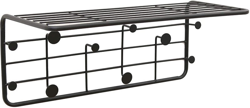 INDIAN DECOR INDIAN DECOR 28455 Bathroom Shelf with Towel BarRustic Bathroom Shelves Wall Mounted2 Layer Storage Shelves for Kitchen Mounted Floating Coat Rack 515 x 24 x 21cm Black  - Image 1