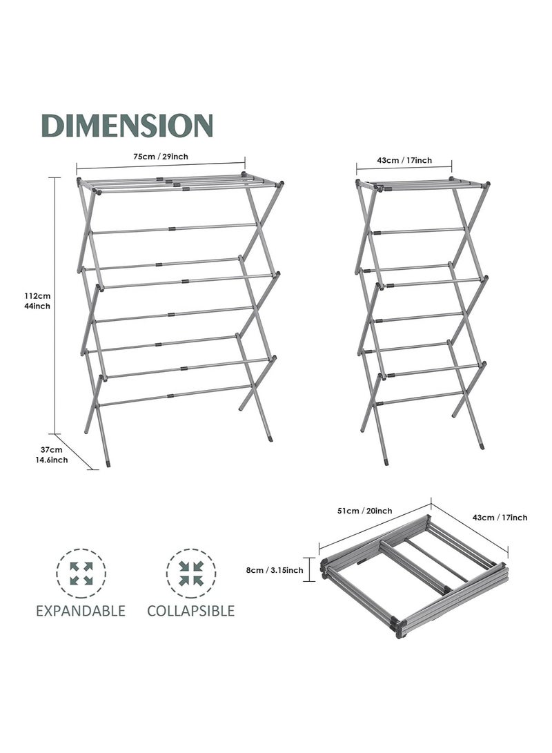 Dubkart Expandable and Foldable Clothes Drying Stand, Clothes Rack for Air Drying Clothing, Sturdy Durable Clothes Dryer, Laundry Drying Stand for Indoor, Outdoor, Balcony, Grey - Image 3