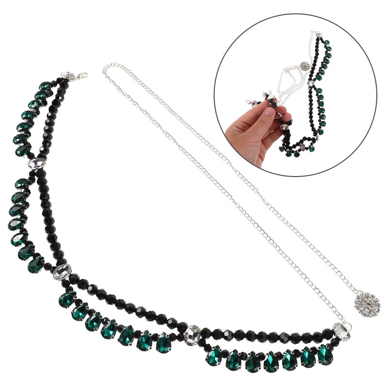 Women’s Rhinestone Chain Belt: Elegant Green Waist Jewelry - Rhinestone Coated Dress Belt - Adjustable Metal Cowgirl Chain for Western Outfits - Image 1