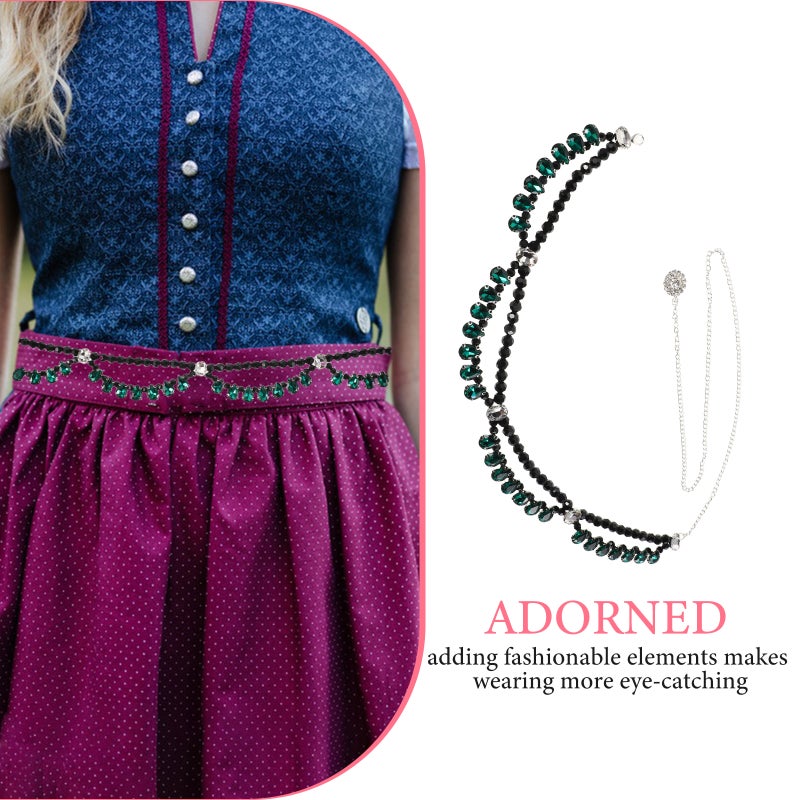 Women’s Rhinestone Chain Belt: Elegant Green Waist Jewelry - Rhinestone Coated Dress Belt - Adjustable Metal Cowgirl Chain for Western Outfits - Image 2