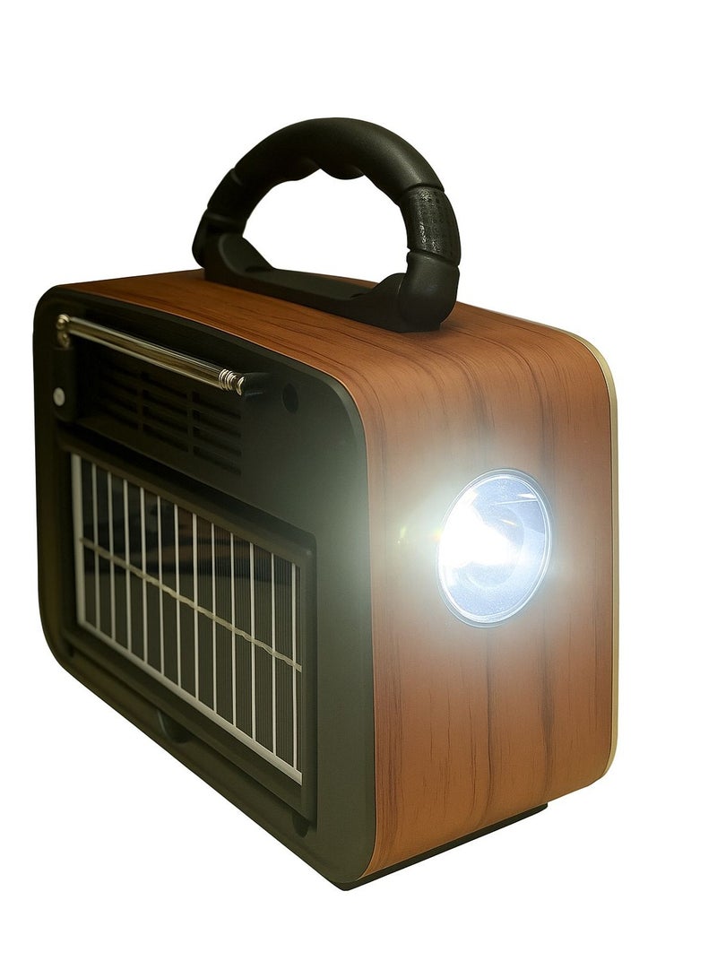 Classic Portable Bluetooth Radio – USB/TF Playback, Lithium Battery, Solar Charging, FM, AUX, with Built-in Lighting. - Image 3