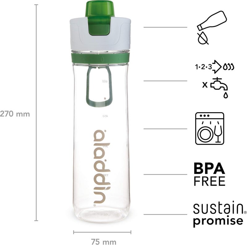 Aladdin Active Hydration Tracker Water Bottle 0.8L Green - Leakproof Lid & Refill Tracker - Image 3