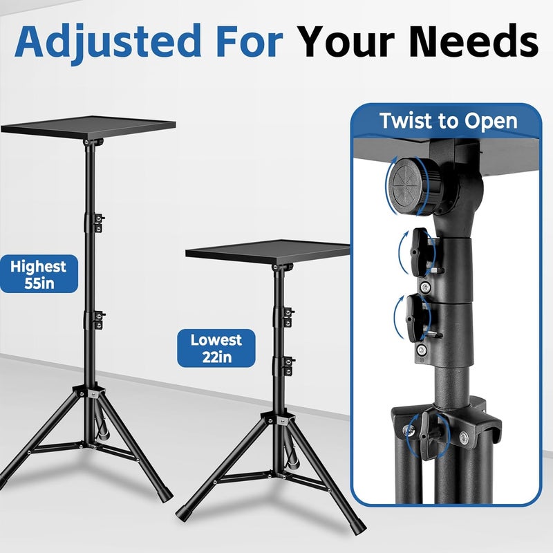REHOSEUP Projector Stand- Laptop Stand Adjustable Height 21 to 55 Inch,Projector Tripod with Phone Holder,Tripod for Projector,DJ Equipment,Projector Stand for Outdoor Movies,Office, Home, Stage or Studio… - Image 3
