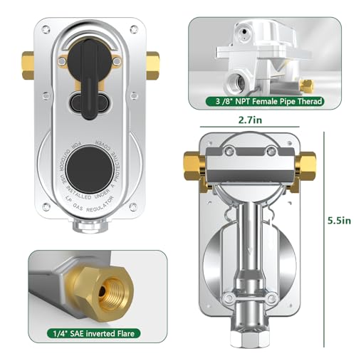 GardenNow 2-Stage Automatic Changeover LP Propane Gas Regulator with Two 15" RV Pigtail Propane Hoses with Gauge, QCC1 x 1/4" Inverted Male Flare, Propane LP Gas Regulator for RV Camper Trailer - Image 2