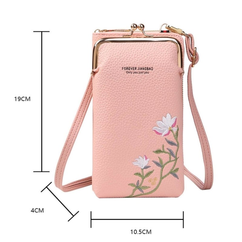 Chinese Painting Lotus Embroidery Clip Bag Fresh Fashion Ladies Slung Shoulder Mobile Phone Bag Litchi Pattern Vertical Coin Purse - Image 4