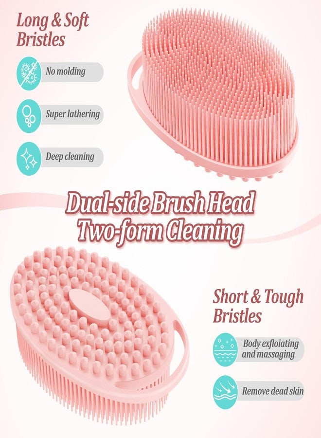 GEENOA Upgrade Silicone Shower Foot Scrubber Mat & Silicone Bath Brush Set, Large Wall-Mounted Back Scrubber Back Washer to Clean, Exfoliate and Massage Without Bending(Pink+Soft Brush) - Image 4