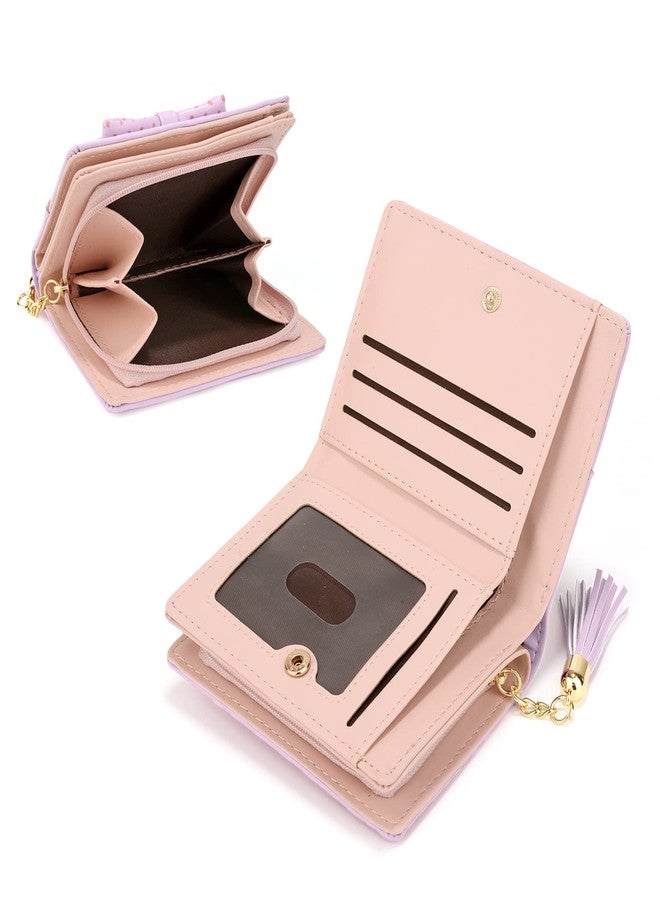 يو تي أوه محفظة UTO للبنات، مصنوعة من جلد البولي يوريثان، مزينة بقلادة على شكل قطة، مزودة بشرابة وسحاب، وحامل بطاقات، ومنظم، ومحفظة نقود صغيرة لطيفة للنساء، لون بنفسجي فاتح. - Image 5