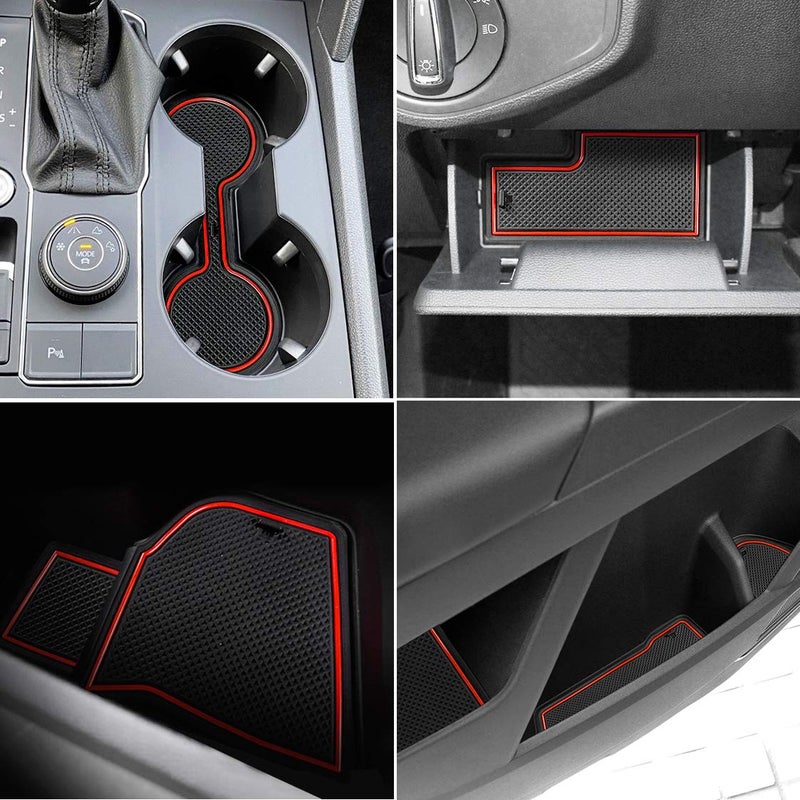 Auovo Cup Holder Insert Door Liners for Volkswagen VW Atlas Accessories 2023 20222018 Interior Custom Fit Car Console Cup Holder Door Pocket Mats Pads for Atlas 19pcsSet Red
