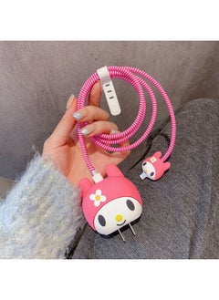 Generic Cartoon 3D Design Protective Case for 20W iPhone USB-C Power Adapter Charger Cartoon Lightning Data Cable Case for iPhone Charger Pink  - Image 3