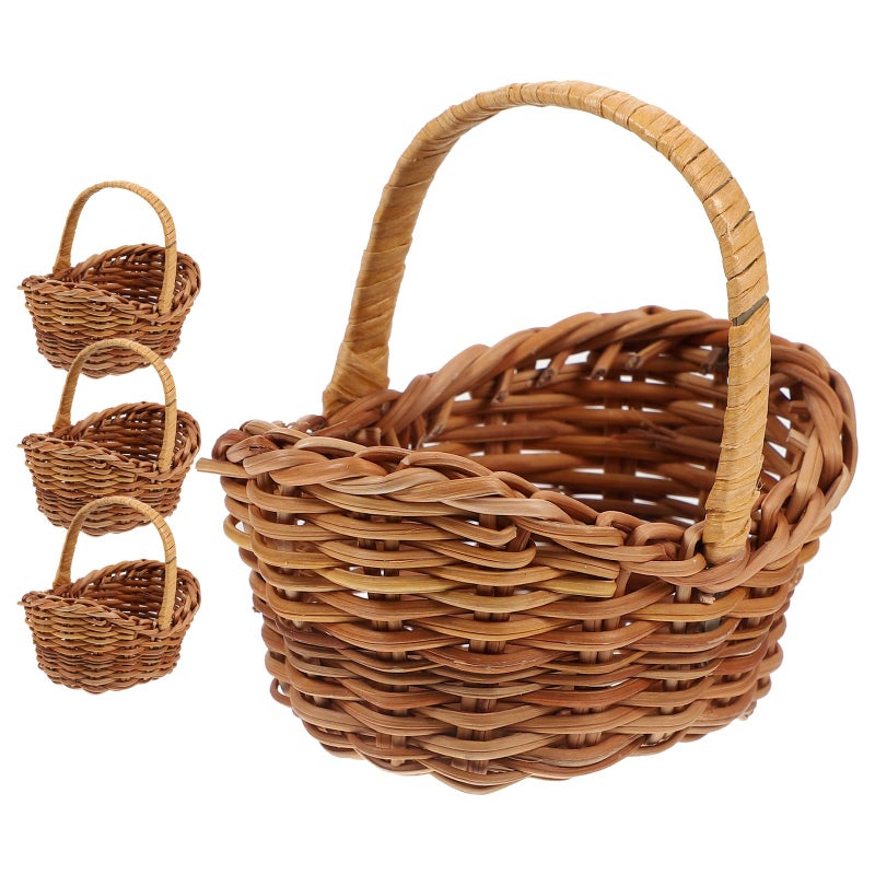 STOBAZA 4 Pcs Tiny Miniature Rattan Baskets with Handles Mini Woven Basket for Crafts Dollhouse Accessories Photography Props, Wedding Party Favors Crafts Decor - Image 1