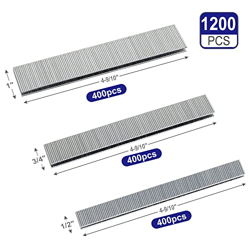HW HAMWOO 18 Gauge by 1/2 to 1 in Multi-Pack Narrow Crown Staples, 1200-Pack Including 1/2"- 400; 3/4"- 400; 1"- 400 (Silver) - Image 2