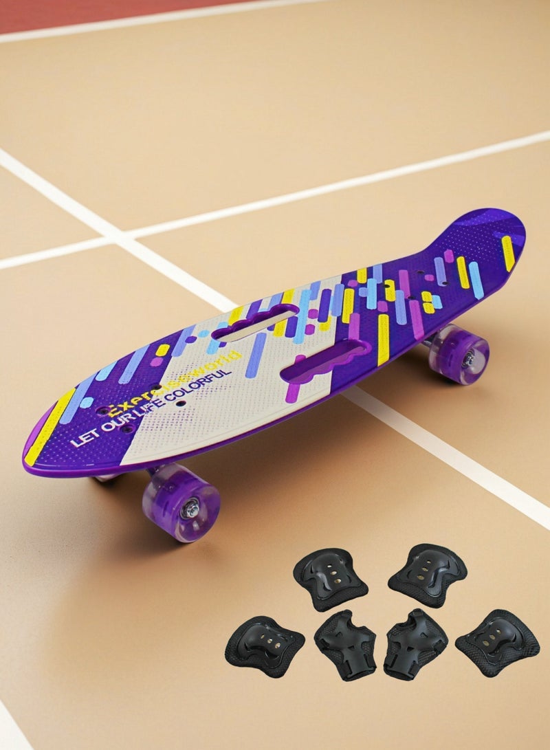 إيزي فيتشور لوح تزلج كامل للأطفال من EASY FUTURE - لوح قصير Penny Board Cruiser للشباب من سن 6 إلى 12 عامًا، والمراهقين والمبتدئين الذين يتعلمون التزلج، بما في ذلك مجموعة معدات الحماية - Image 1