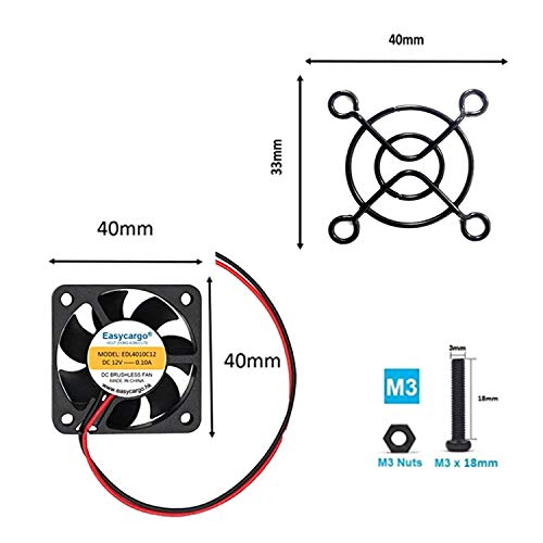 Easycargo 4pcs 3D printer 40mm Fan 12V DC, 4010 Cooling Fan Sleeve Bearing Brushless 2 pin, 40mm Cooler Fan + Grill Mounting Kit 40mm x 40mm x10mm - Image 2