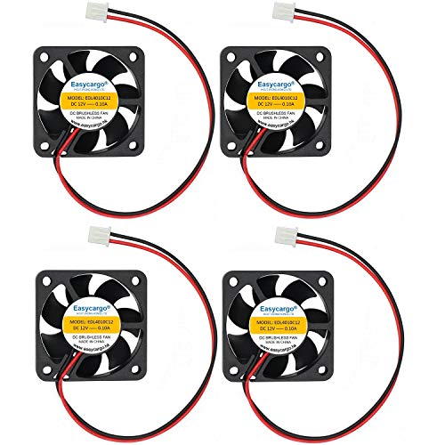 Easycargo 4pcs 3D printer 40mm Fan 12V DC, 4010 Cooling Fan Sleeve Bearing Brushless 2 pin, 40mm Cooler Fan + Grill Mounting Kit 40mm x 40mm x10mm - Image 1