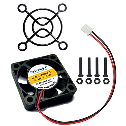Easycargo 4pcs 3D printer 40mm Fan 12V DC, 4010 Cooling Fan Sleeve Bearing Brushless 2 pin, 40mm Cooler Fan + Grill Mounting Kit 40mm x 40mm x10mm - Image 3