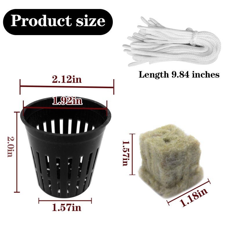 Iceyyyy 76Pcs Hydroponics Mesh Net Cup Kit - 20 Packs 2 Inches Slotted Mesh Net Pot Cups, 36Packs 1.5x1.5x1.5Inch Stonewool Starter Plugs, 20 Article Self Watering Cotton Wick Cord for Hydroponics - Image 2