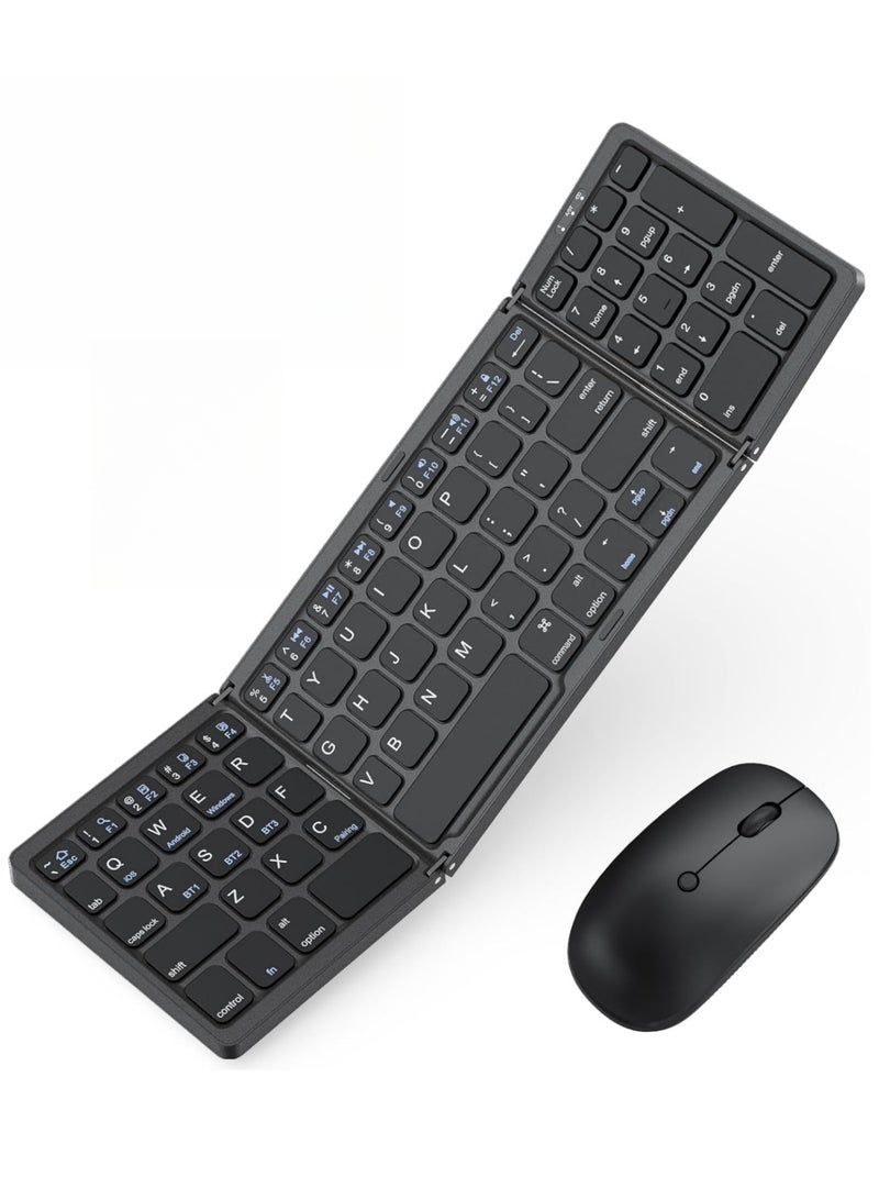 Rock Pow Foldable Keyboard and Mouse for Laptop Travel Bluetooth Folding Keyboard with Mouse Rechargeable Keyboard for Business 2.4G  Bluetooth for iPad Tablets Laptop iOS Android  - Image 1